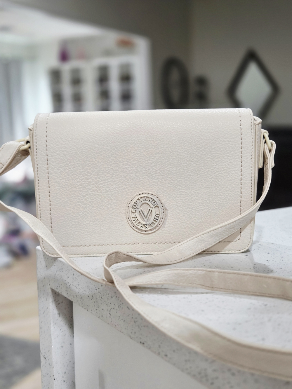 Valentino Orlandi Light Cream Crossbody Bag with Adjustable Strap